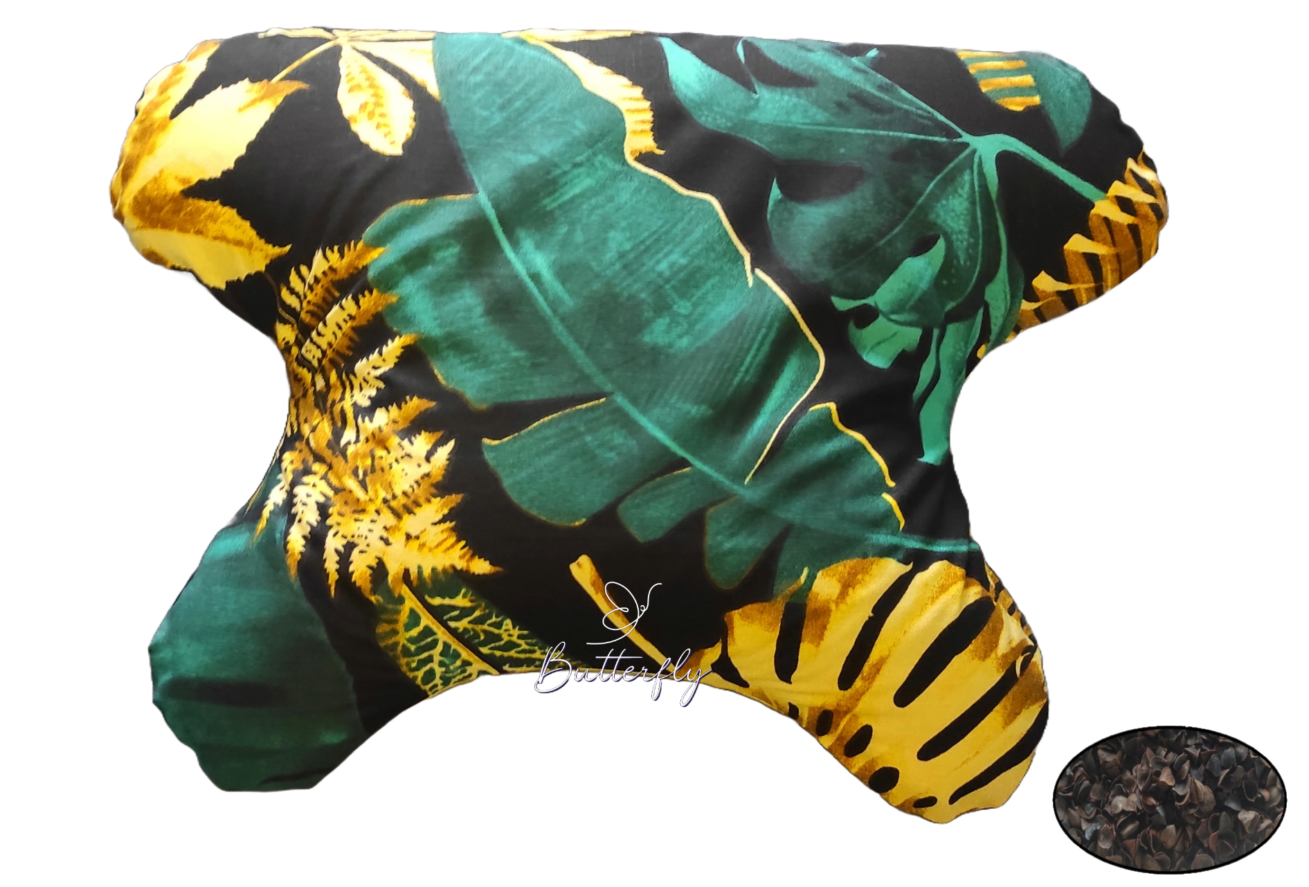 Poduszka Przeciwzmarszczkowa Butterfly Dreams z gryką zielono-złote liście