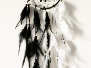 łapacz snów z piórek w kolorze czarno białym