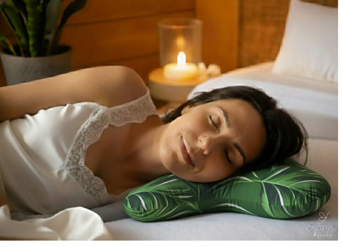 Poduszka przeciwzmarszczkowa antyzmarszczkowa z gryką Butterfly Zielone liście BS - obrazek 2